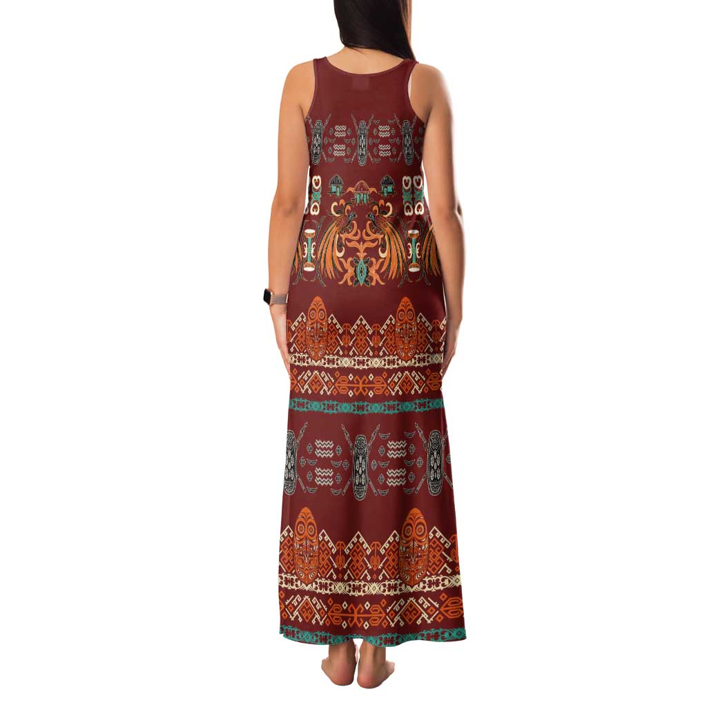 Oxblood Batik Papua-inspired Pattern Tank Maxi Dress LT9 - Polynesian Pride