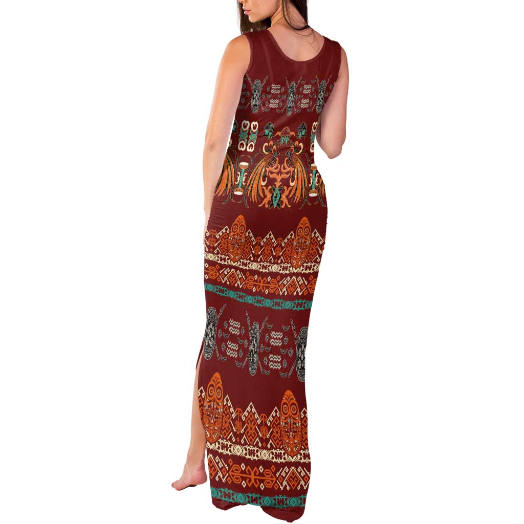 Oxblood Batik Papua-inspired Pattern Tank Maxi Dress LT9 - Polynesian Pride