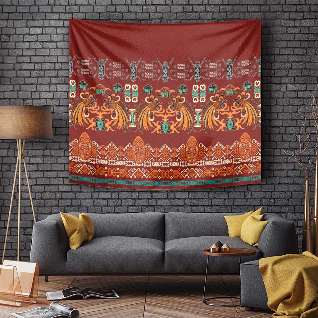 Oxblood Batik Papua-inspired Pattern Tapestry - Polynesian Pride