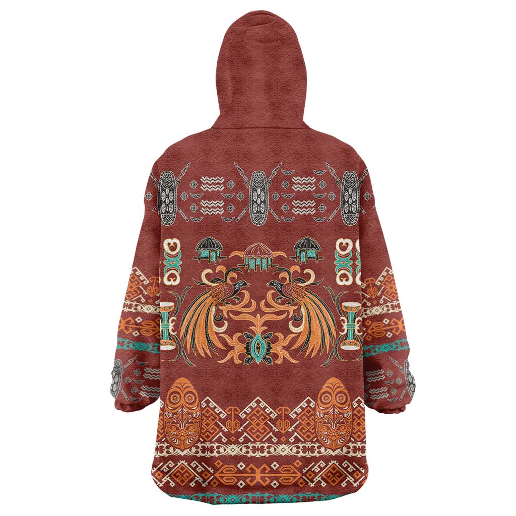Oxblood Batik Papua-inspired Pattern Wearable Blanket Hoodie LT9 - Polynesian Pride