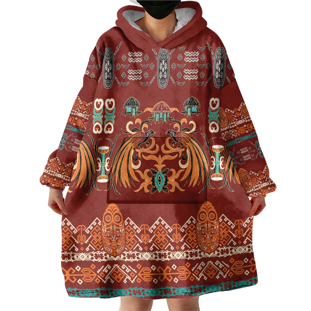 Oxblood Batik Papua-inspired Pattern Wearable Blanket Hoodie LT9 - Polynesian Pride