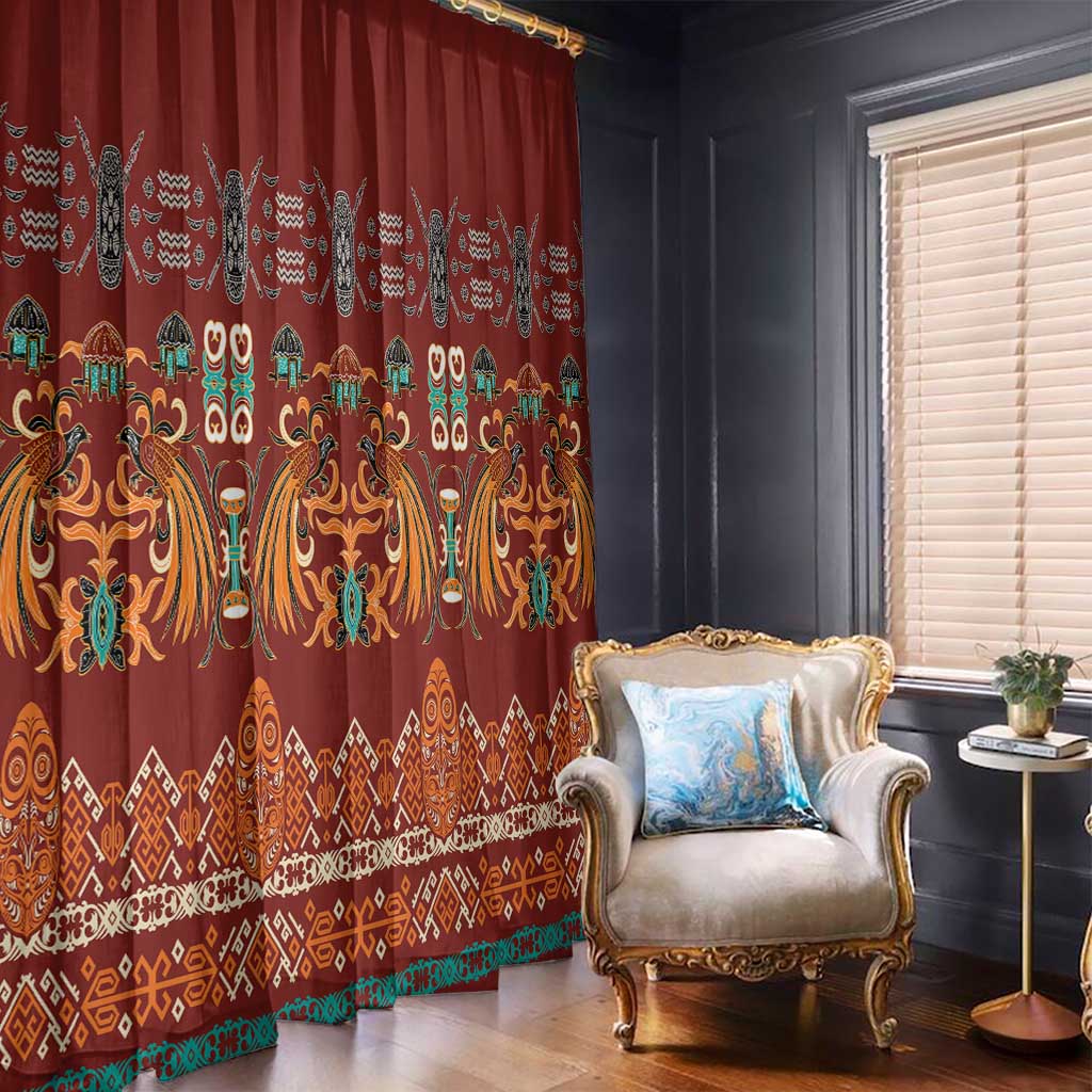 Oxblood Batik Papua-inspired Pattern Window Curtain - Polynesian Pride