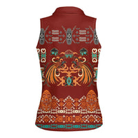 Oxblood Batik Papua-inspired Pattern Women Sleeveless Polo Shirt LT9 - Polynesian Pride