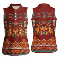 Oxblood Batik Papua-inspired Pattern Women Sleeveless Polo Shirt LT9 - Polynesian Pride