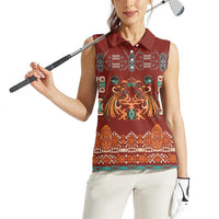 Oxblood Batik Papua-inspired Pattern Women Sleeveless Polo Shirt LT9 - Polynesian Pride