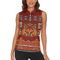 Oxblood Batik Papua-inspired Pattern Women Sleeveless Polo Shirt LT9 - Polynesian Pride