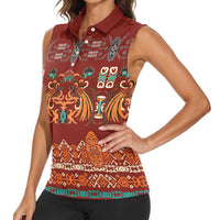 Oxblood Batik Papua-inspired Pattern Women Sleeveless Polo Shirt LT9 - Polynesian Pride