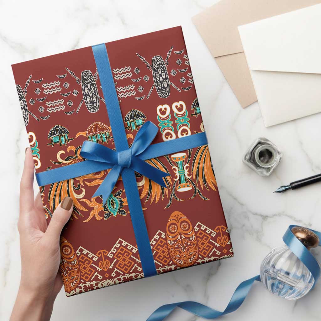 Oxblood Batik Papua-inspired Pattern Wrapping Paper - Polynesian Pride