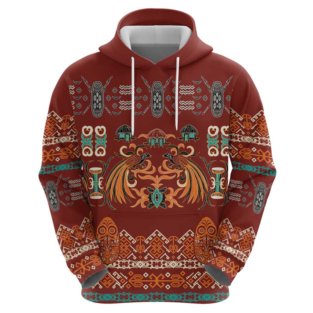 Oxblood Batik Papua-inspired Pattern Zip Hoodie - Polynesian Pride