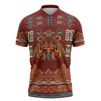 Oxblood Batik Papua-inspired Pattern Zipper Polo Shirt LT9 Red - Polynesian Pride
