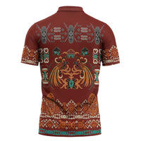 Oxblood Batik Papua-inspired Pattern Zipper Polo Shirt LT9 - Polynesian Pride