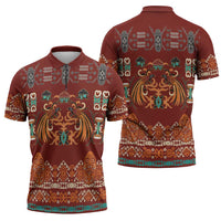 Oxblood Batik Papua-inspired Pattern Zipper Polo Shirt LT9 - Polynesian Pride