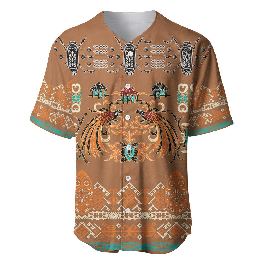 Terracotta Batik Papua-inspired Pattern Baseball Jersey - Polynesian Pride