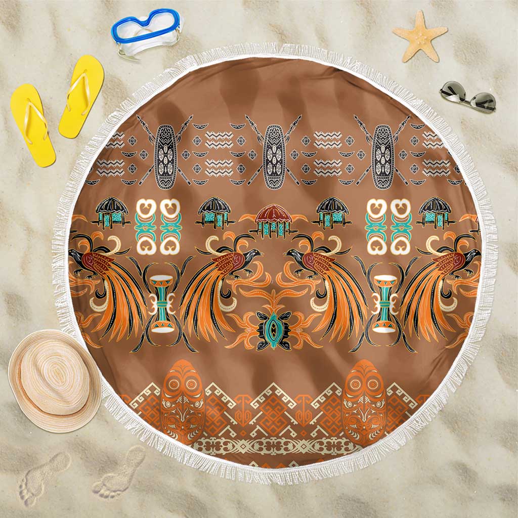 Terracotta Batik Papua-inspired Pattern Beach Blanket LT9 One Size 150cm Gold - Polynesian Pride