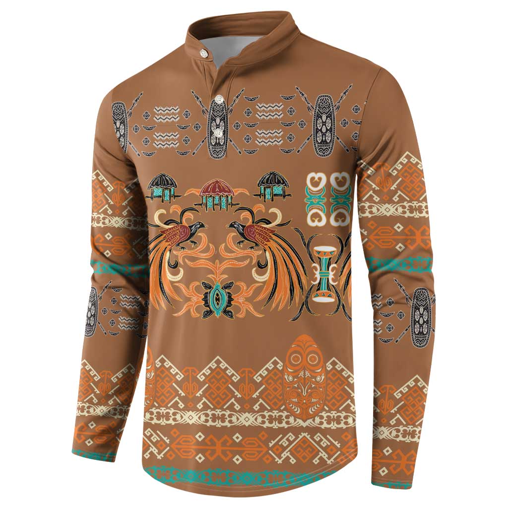 Terracotta Batik Papua-inspired Pattern Button Sweatshirt LT9 - Polynesian Pride