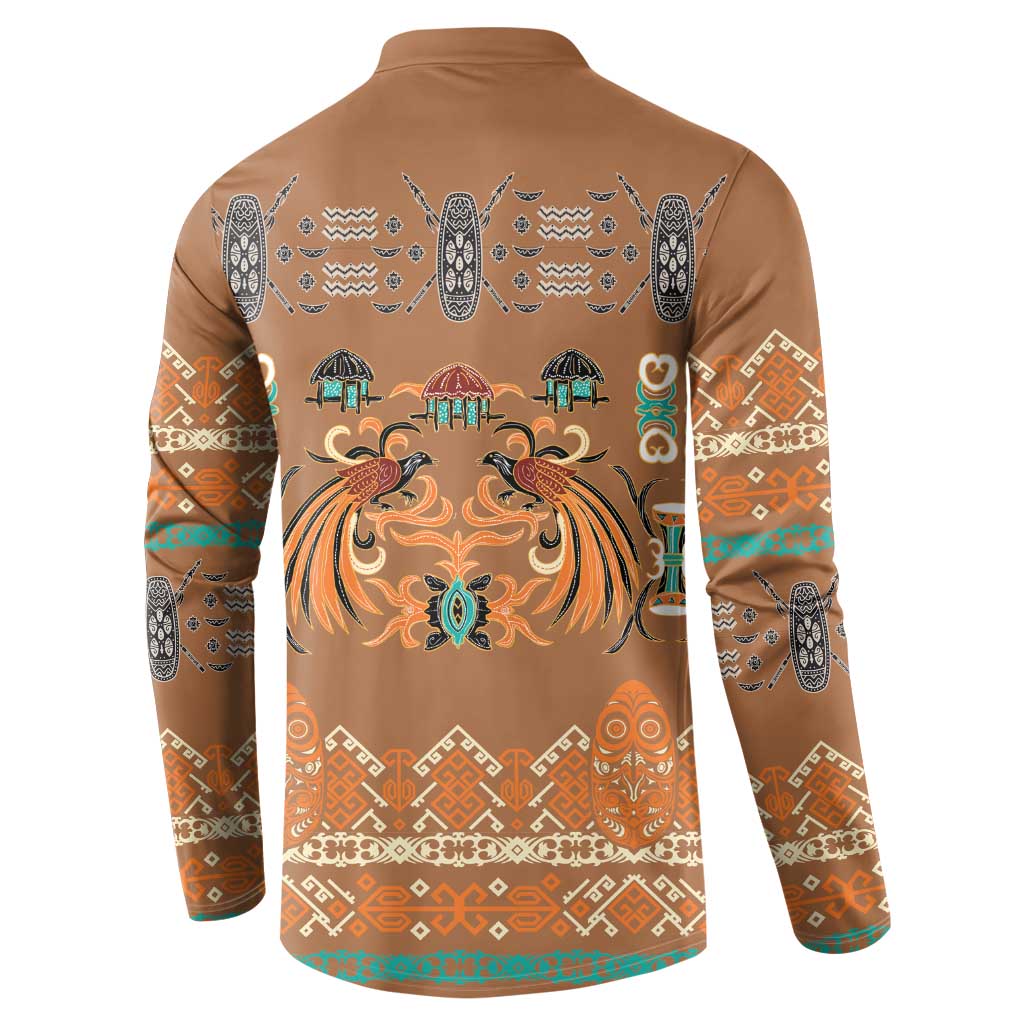 Terracotta Batik Papua-inspired Pattern Button Sweatshirt LT9 - Polynesian Pride