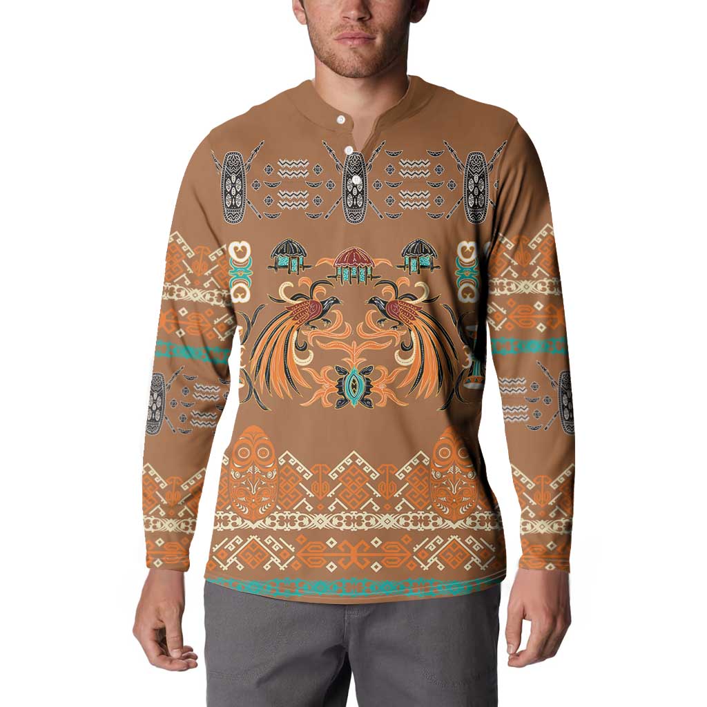 Terracotta Batik Papua-inspired Pattern Button Sweatshirt LT9 - Polynesian Pride
