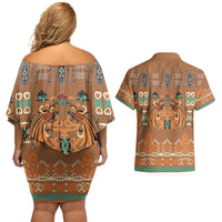 Terracotta Batik Papua-inspired Pattern Couples Matching Off Shoulder Short Dress and Hawaiian Shirt LT9 - Polynesian Pride