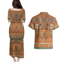 Terracotta Batik Papua-inspired Pattern Couples Matching Puletasi and Hawaiian Shirt LT9 - Polynesian Pride