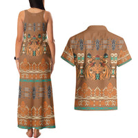 Terracotta Batik Papua-inspired Pattern Couples Matching Tank Maxi Dress and Hawaiian Shirt LT9 - Polynesian Pride