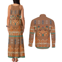 Terracotta Batik Papua-inspired Pattern Couples Matching Tank Maxi Dress and Long Sleeve Button Shirt LT9 - Polynesian Pride