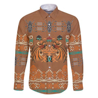 Terracotta Batik Papua-inspired Pattern Family Matching Off The Shoulder Long Sleeve Dress and Hawaiian Shirt - Polynesian Pride