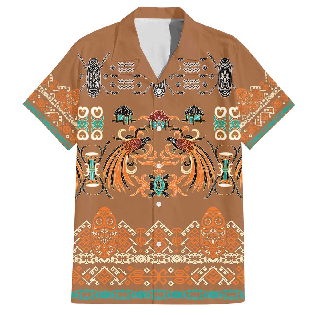 Terracotta Batik Papua-inspired Pattern Family Matching Off Shoulder Short Dress and Hawaiian Shirt LT9 Dad's Shirt - Short Sleeve Gold - Polynesian Pride