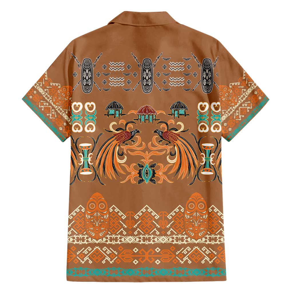 Terracotta Batik Papua-inspired Pattern Family Matching Off Shoulder Short Dress and Hawaiian Shirt LT9 - Polynesian Pride