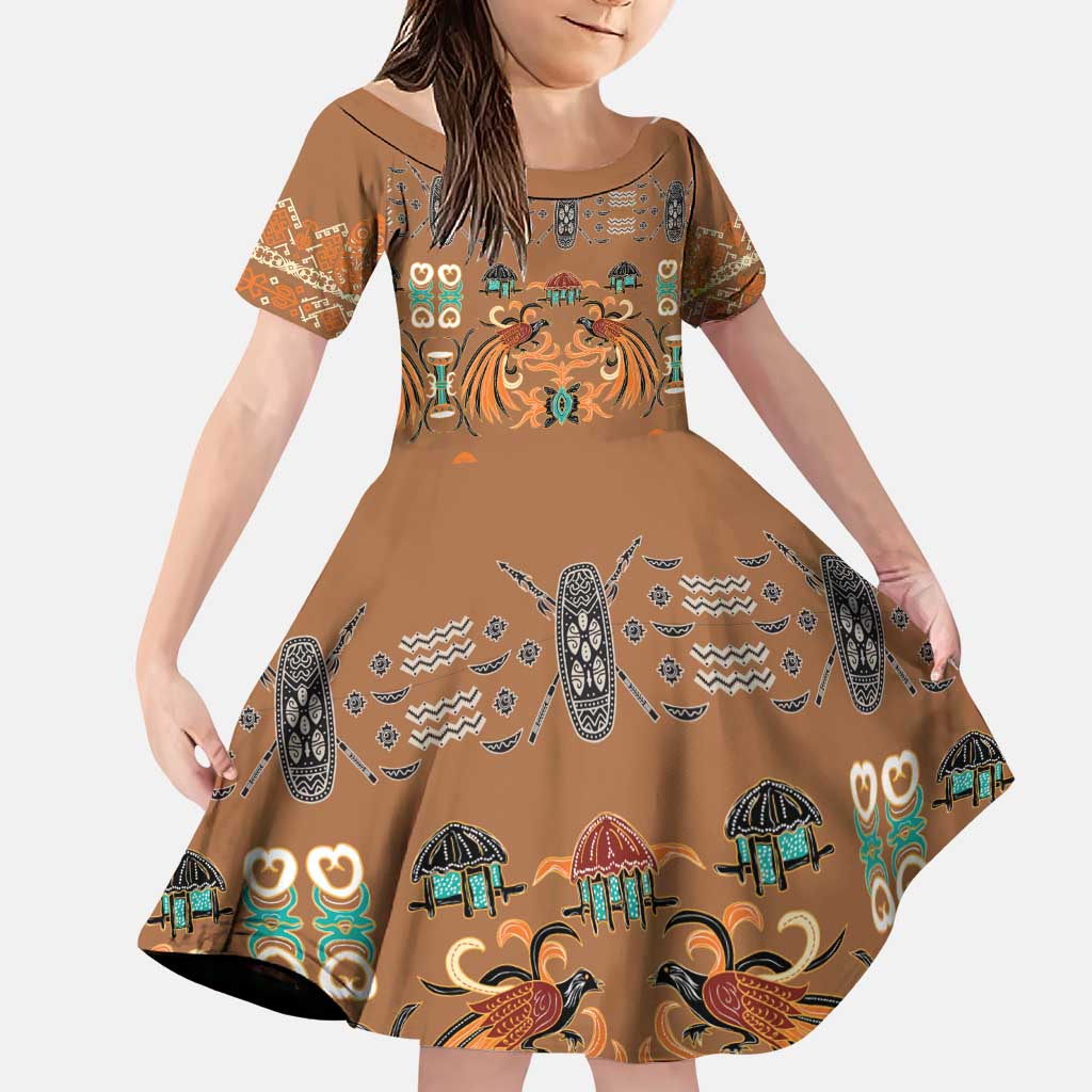 Terracotta Batik Papua-inspired Pattern Family Matching Puletasi and Hawaiian Shirt LT9 Daughter's Dress Gold - Polynesian Pride