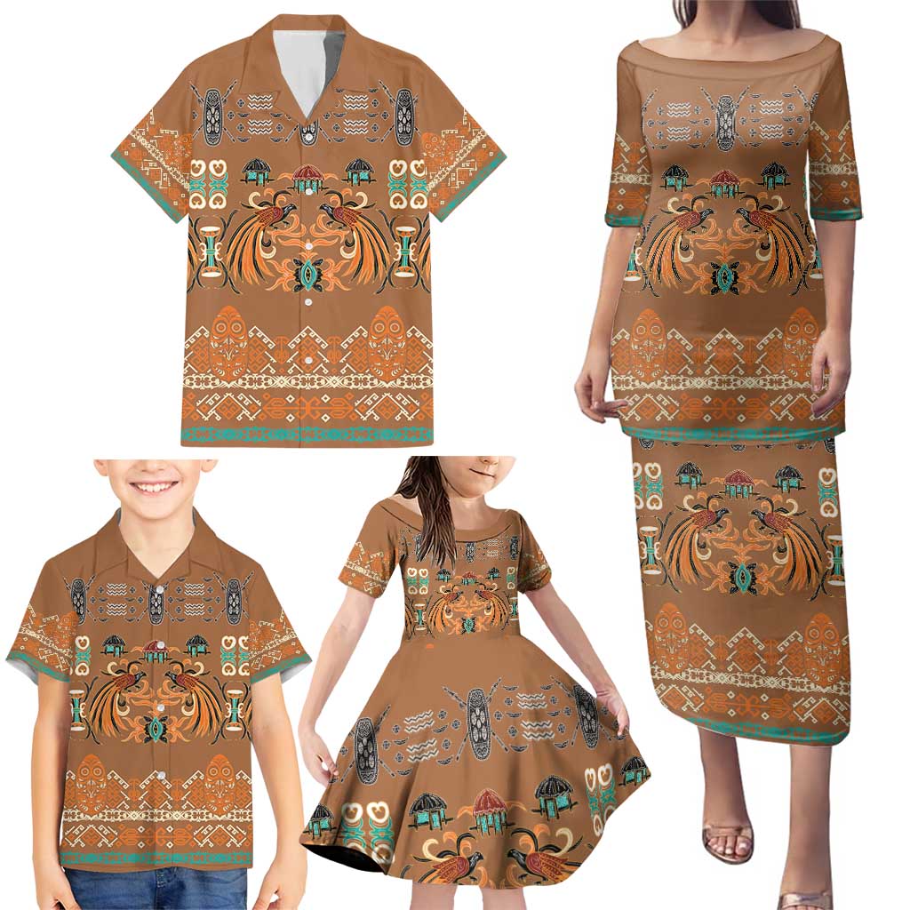 Terracotta Batik Papua-inspired Pattern Family Matching Puletasi and Hawaiian Shirt LT9 - Polynesian Pride