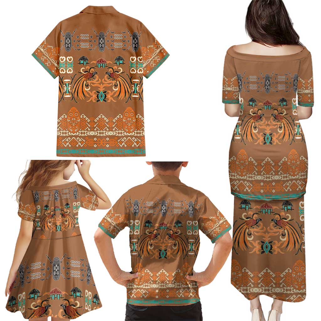 Terracotta Batik Papua-inspired Pattern Family Matching Puletasi and Hawaiian Shirt LT9 - Polynesian Pride