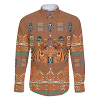 Terracotta Batik Papua-inspired Pattern Family Matching Puletasi and Hawaiian Shirt LT9 Dad's Shirt - Long Sleeve Gold - Polynesian Pride