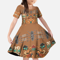 Terracotta Batik Papua-inspired Pattern Family Matching Summer Maxi Dress and Hawaiian Shirt LT9 Daughter's Dress Gold - Polynesian Pride