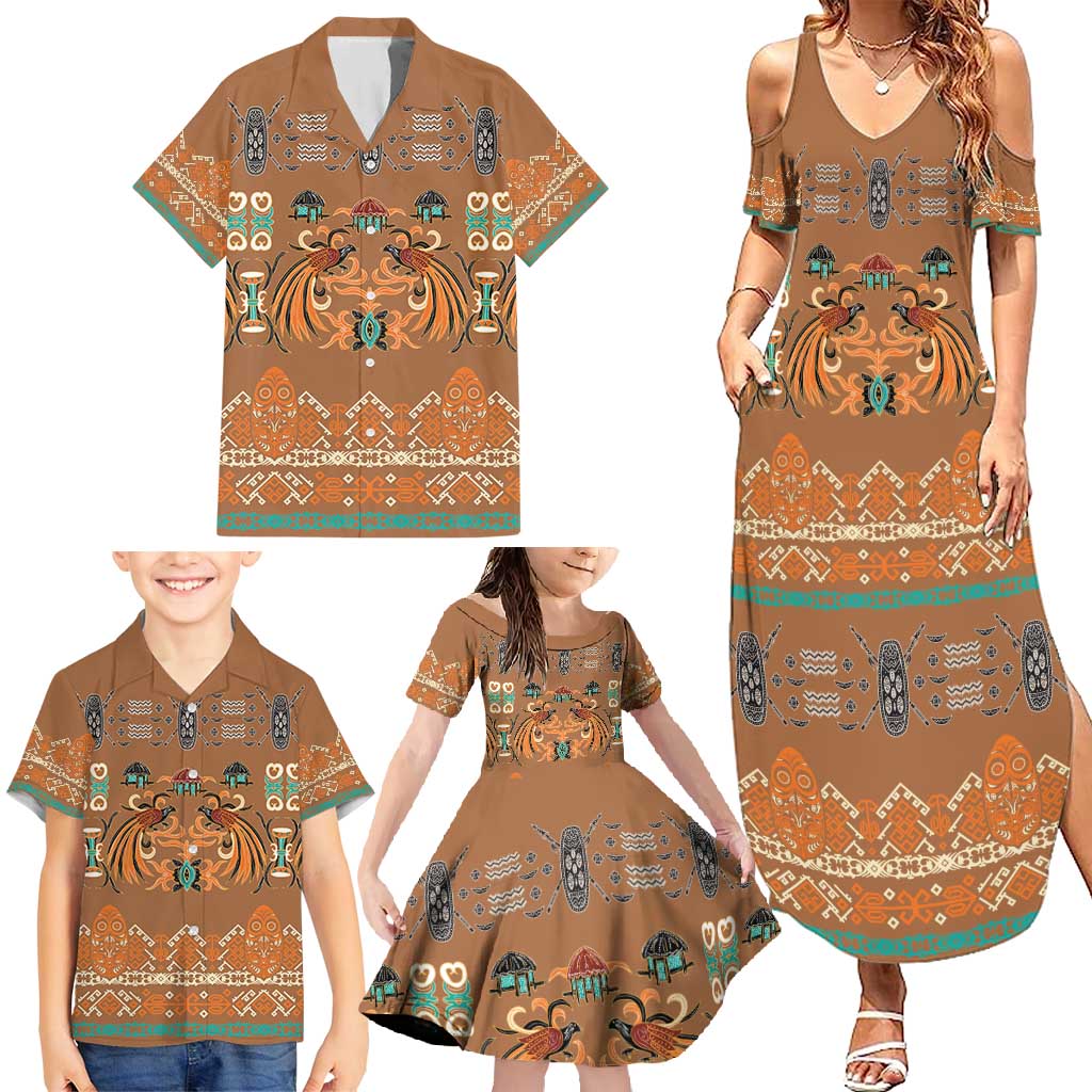 Terracotta Batik Papua-inspired Pattern Family Matching Summer Maxi Dress and Hawaiian Shirt LT9 - Polynesian Pride