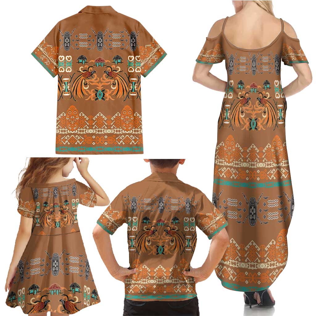 Terracotta Batik Papua-inspired Pattern Family Matching Summer Maxi Dress and Hawaiian Shirt LT9 - Polynesian Pride