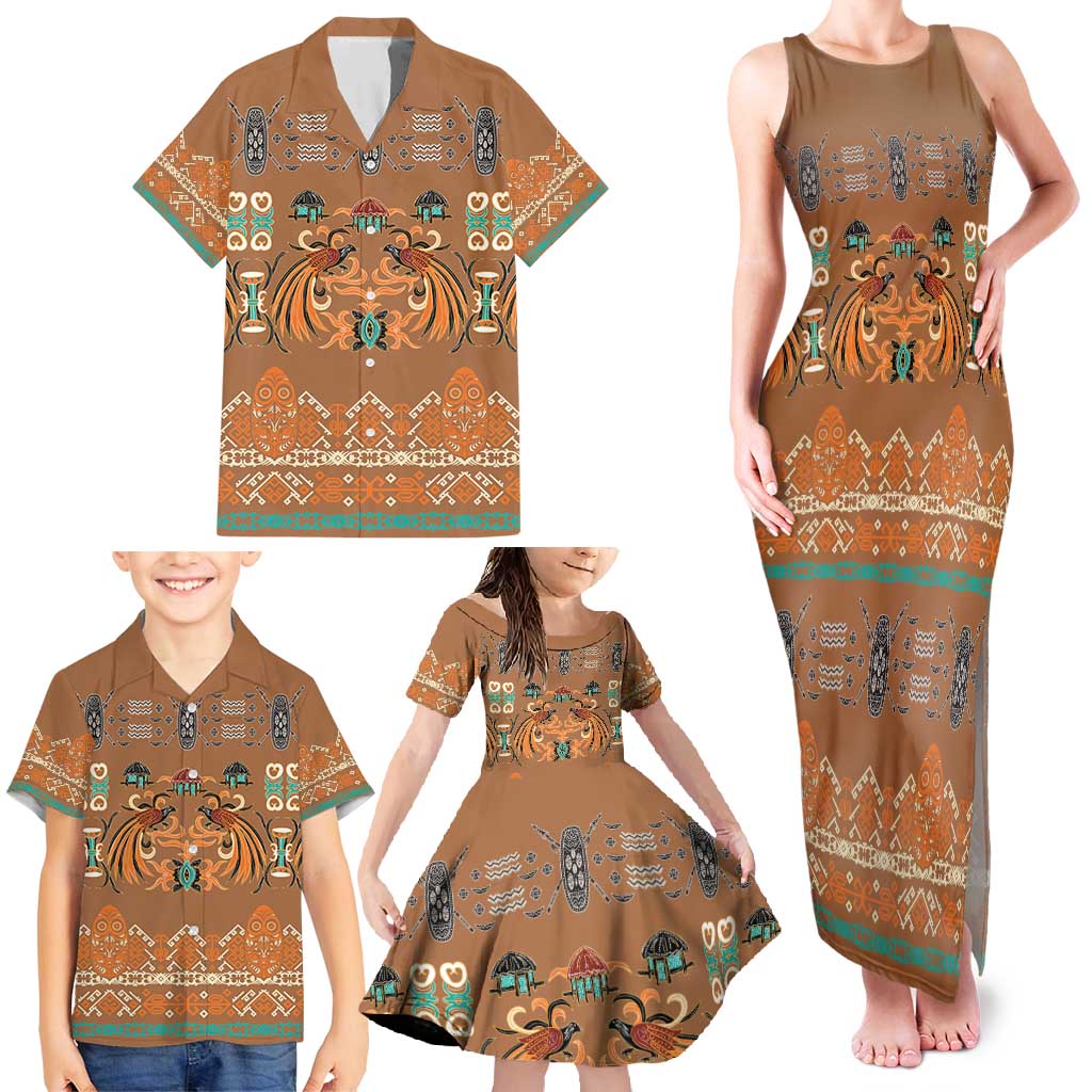 Terracotta Batik Papua-inspired Pattern Family Matching Tank Maxi Dress and Hawaiian Shirt LT9 - Polynesian Pride