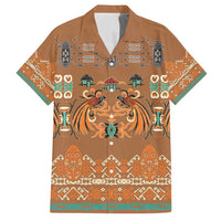 Terracotta Batik Papua-inspired Pattern Family Matching Tank Maxi Dress and Hawaiian Shirt LT9 Dad's Shirt - Short Sleeve Gold - Polynesian Pride