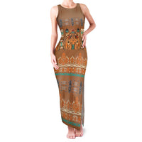 Terracotta Batik Papua-inspired Pattern Family Matching Tank Maxi Dress and Hawaiian Shirt LT9 Mom's Dress Gold - Polynesian Pride