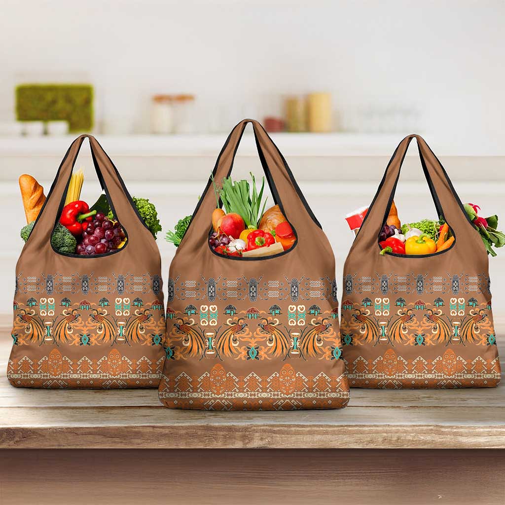 Terracotta Batik Papua-inspired Pattern Grocery Bag LT9 3-pack One Size Gold - Polynesian Pride