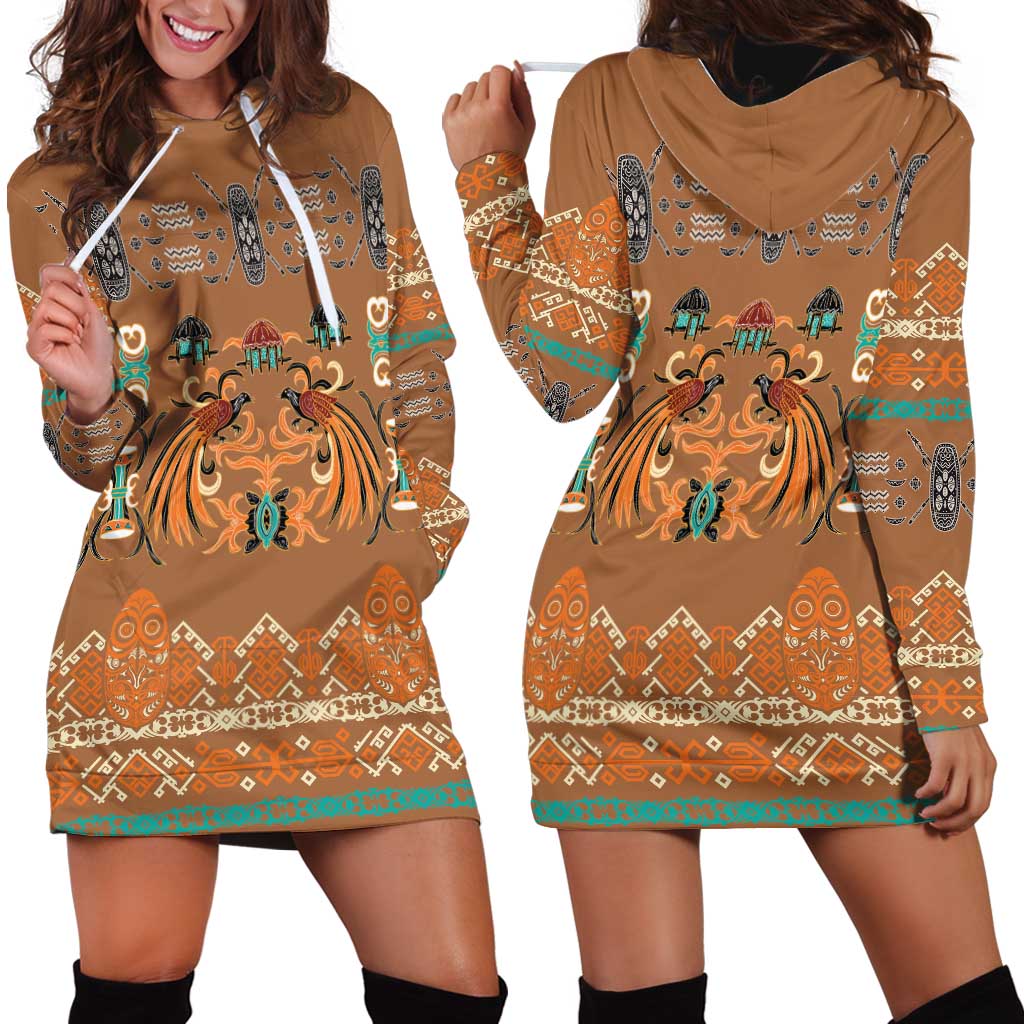 Terracotta Batik Papua-inspired Pattern Hoodie Dress LT9 - Polynesian Pride