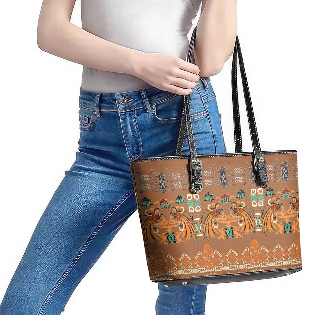 Terracotta Batik Papua-inspired Pattern Leather Tote Bag - Polynesian Pride