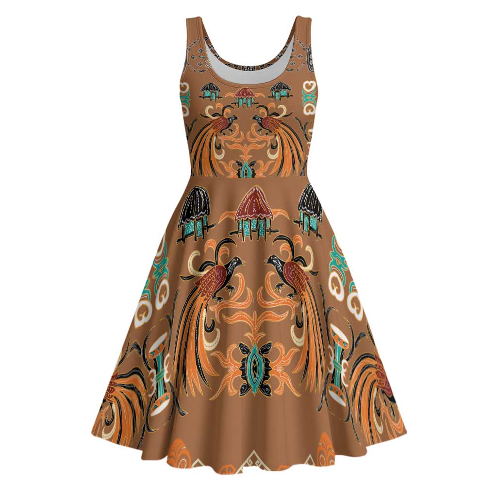 Terracotta Batik Papua-inspired Pattern Midi Dress - Polynesian Pride