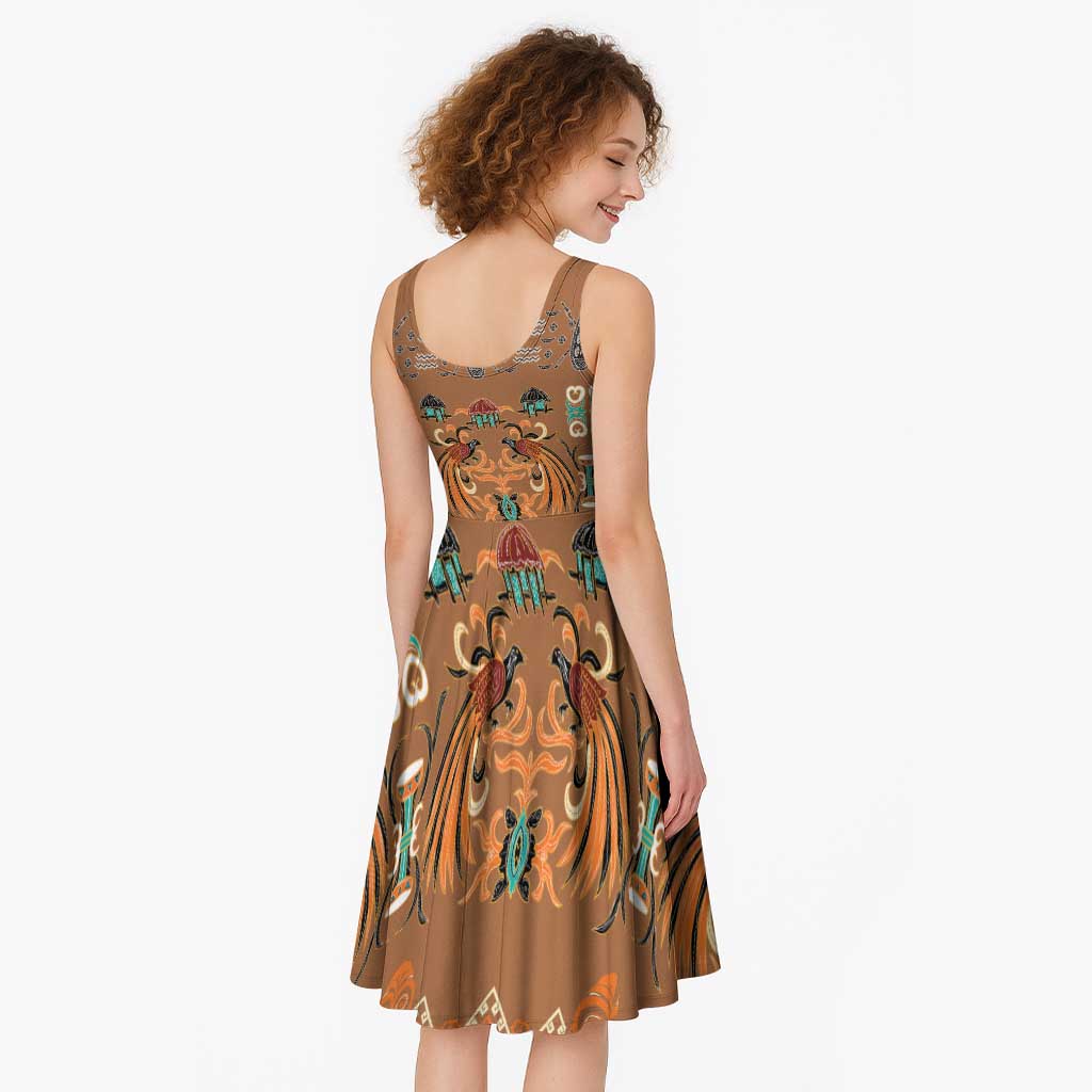 Terracotta Batik Papua-inspired Pattern Midi Dress - Polynesian Pride