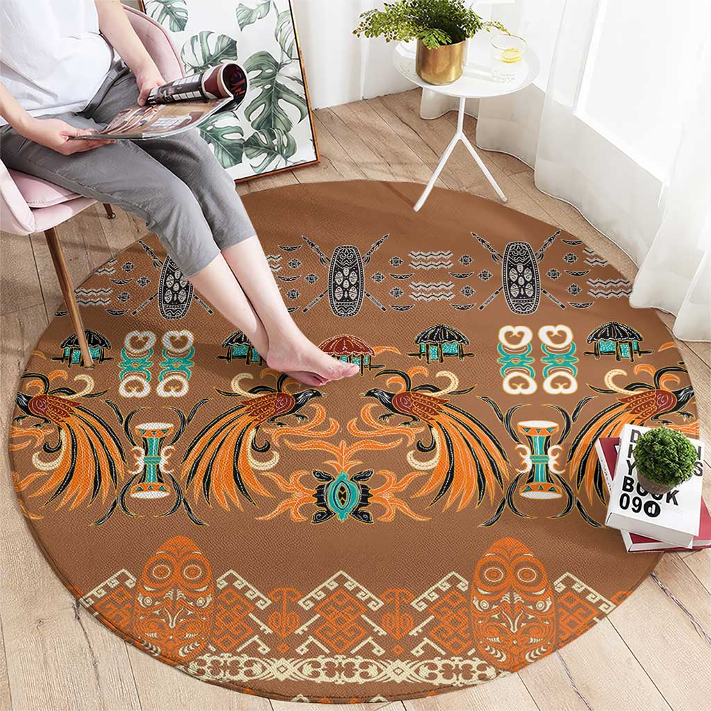 Terracotta Batik Papua-inspired Pattern Round Carpet - Polynesian Pride