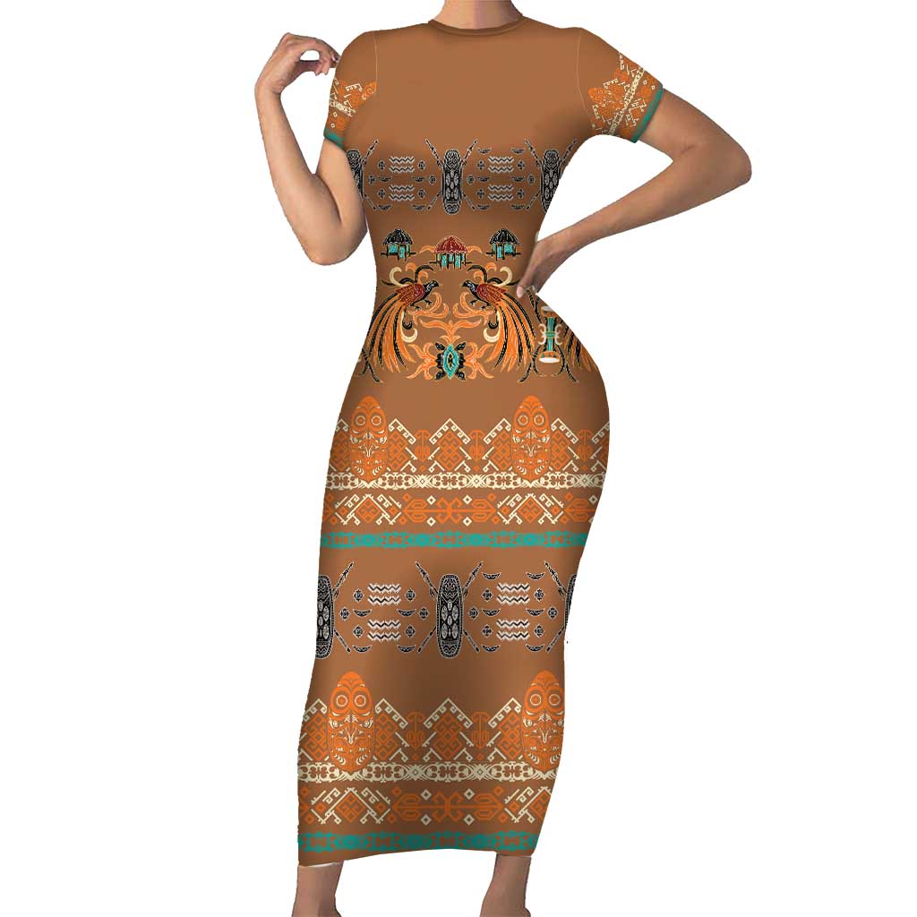 Terracotta Batik Papua-inspired Pattern Short Sleeve Bodycon Dress - Polynesian Pride