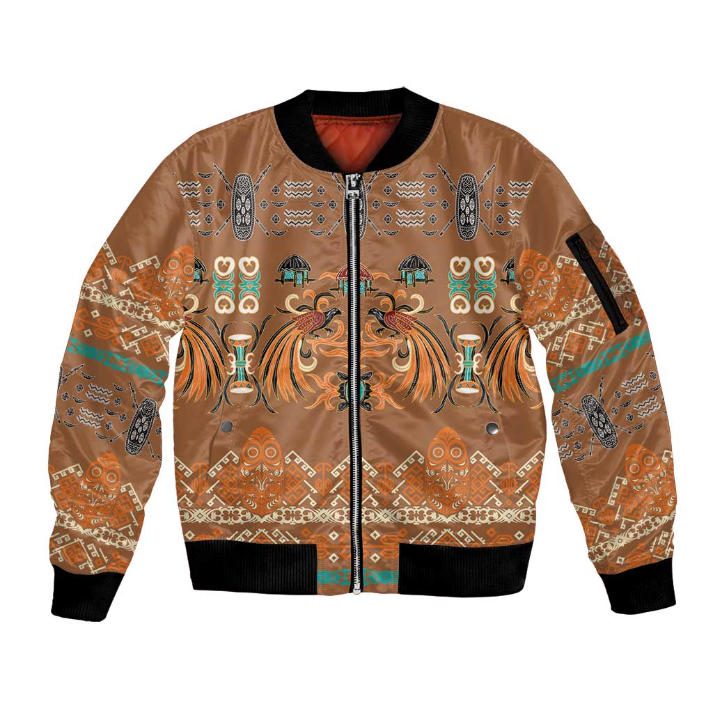 Terracotta Batik Papua-inspired Pattern Sleeve Zip Bomber Jacket - Polynesian Pride