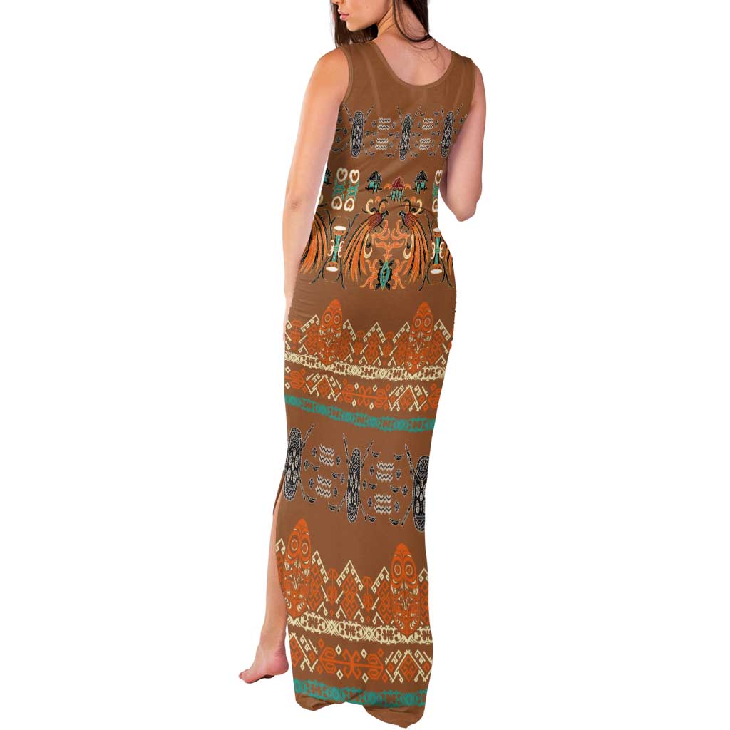 Terracotta Batik Papua-inspired Pattern Tank Maxi Dress LT9 - Polynesian Pride