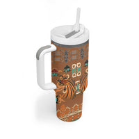 Terracotta Batik Papua-inspired Pattern Tumbler With Handle - Polynesian Pride