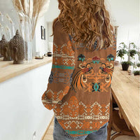 Terracotta Batik Papua-inspired Pattern Women Casual Shirt - Polynesian Pride