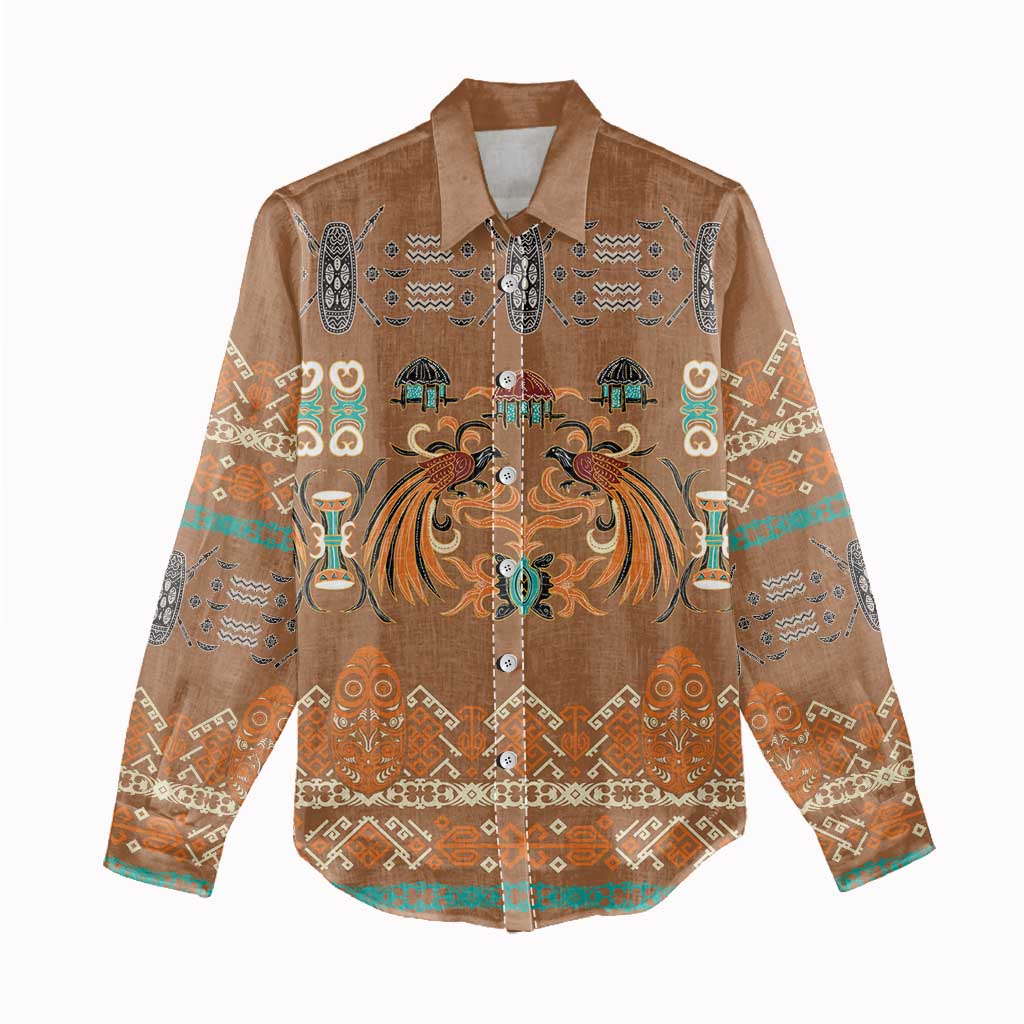 Terracotta Batik Papua-inspired Pattern Women Casual Shirt - Polynesian Pride